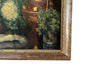Framed still-life oil on canvas painting of vegetables, fruit, copper jug and glass jar signed by the artist