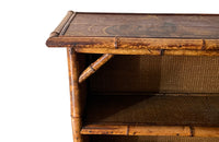 Antique bookcase made of bamboo and rattan with embossed leather top - French Antique Furniture