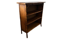 Antique bookcase made of bamboo and rattan with embossed leather top - French Antique Furniture