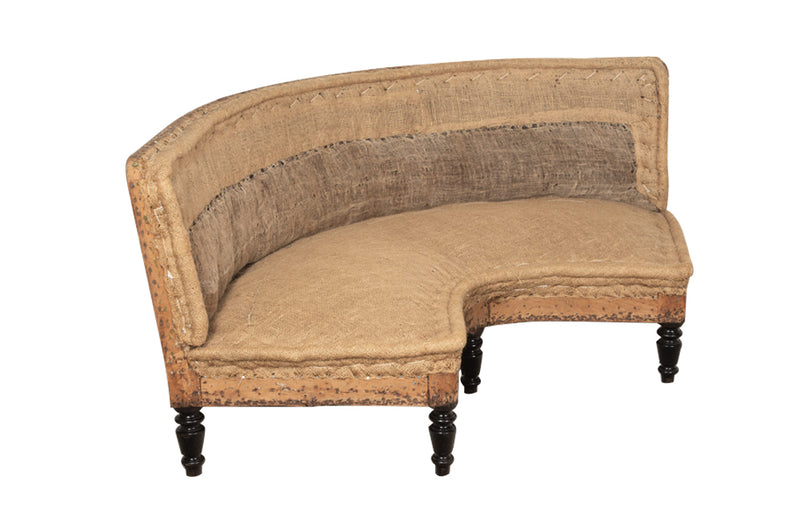 Napoleon III 19th century curved banquette sofa  on seven ebonised feet