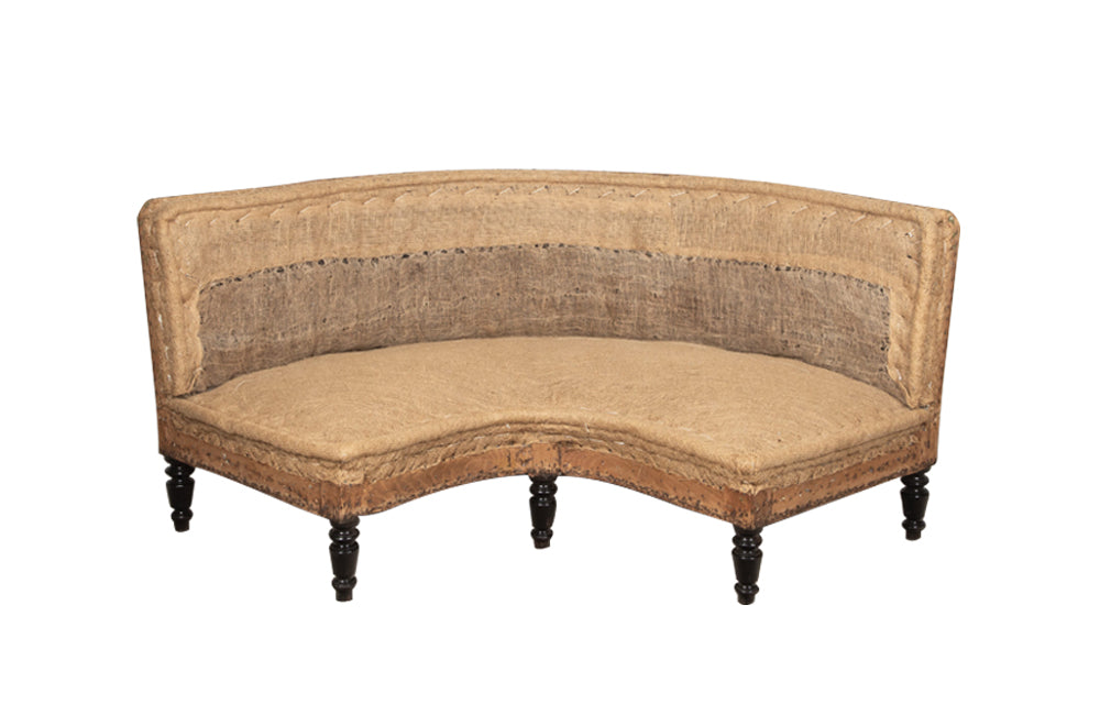 Napoleon III 19th century curved banquette sofa on seven ebonised feet