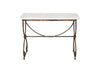 Beautiful 19th century French iron based table with lead medallions and ornamentation to arched stretcher and top of legs.