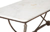 Beautiful 19th century French iron based table with lead medallions and ornamentation to arched stretcher and top of legs.