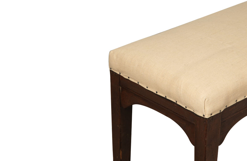 19th century French upholstered long rustic bench