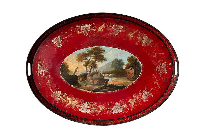 Large 19th century French red tole tray