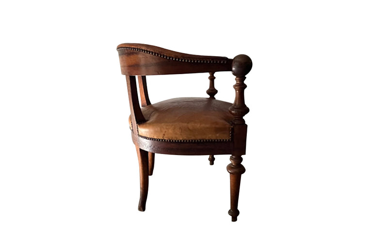 Antique Desk Chair in walnut and leather seat Naploleon III 