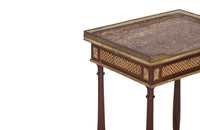 19th century Louis XVI Revival mahogany side table with Brocatelle Pyrenean marble top and pierced brass gallery in the manner of Adam Weisweiler - Antique Side Table