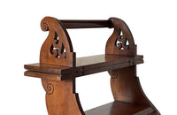 Antique walnut metamorphic library steps with embossed leather top and carved and shaped sides - Antique French Furniture