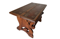 Antique walnut metamorphic library steps with embossed leather top and carved and shaped sides - Antique French Furniture