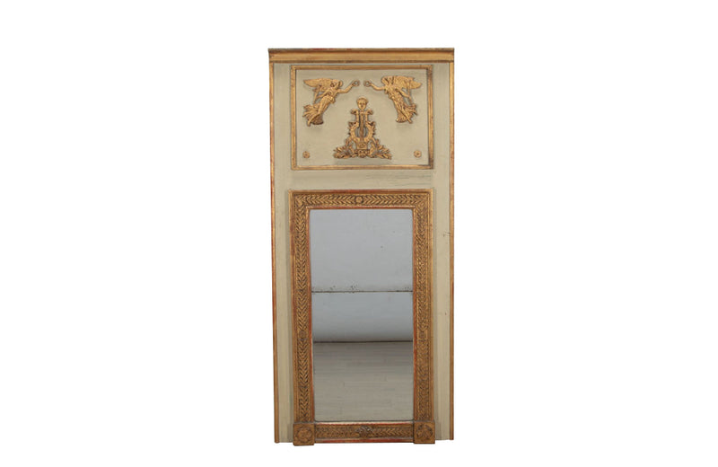 Antique Mirror trumeau mirror in neoclassical style decorated with gilt winged angels - Antique French Mirrors