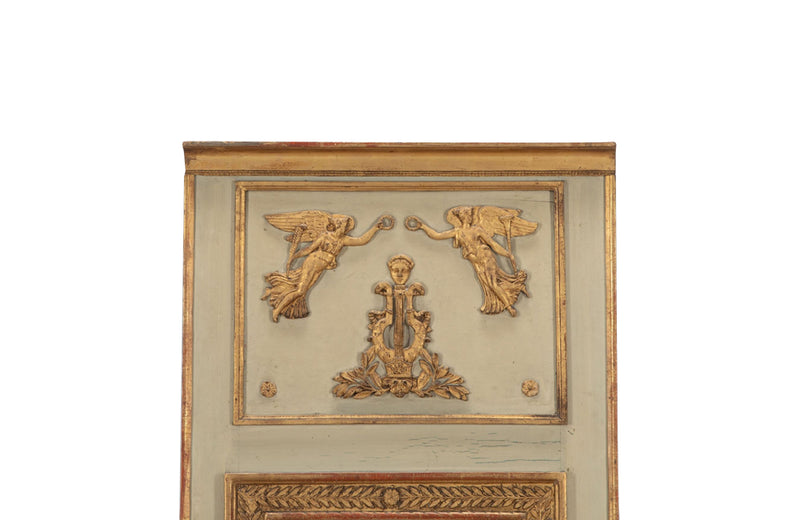 Antique Mirror trumeau mirror in neoclassical style decorated with gilt winged angels - Antique French Mirrors