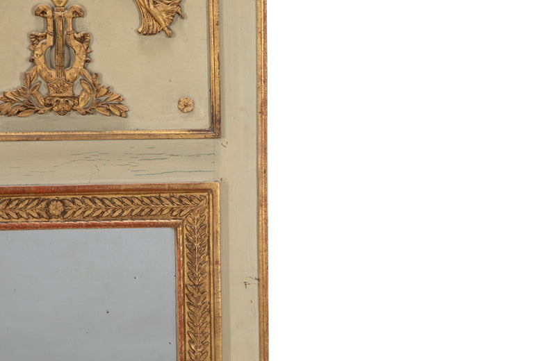 Antique Mirror trumeau mirror in neoclassical style decorated with gilt winged angels - Antique French Mirrors