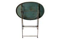 19th century French folding oval iron garden table with lovely blue colour and patination