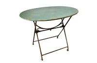 19th century French folding oval iron garden table with lovely blue colour and patination