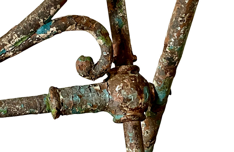 19th century French folding oval iron garden table with lovely blue colour and patination