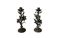 Antique brass flower candlesticks - French Antiques