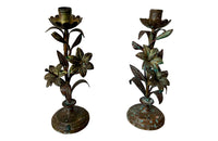 Antique brass flower candlesticks - French Antiques