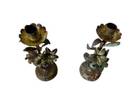 Antique brass flower candlesticks - French Antiques