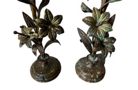 Antique brass flower candlesticks - French Antiques