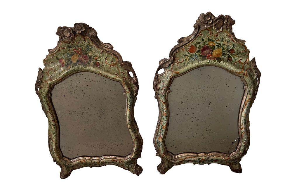 Antique venetian mirrors decorated with carved flowers and painted floral motifs - Antique Mirrors