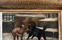 Antique Oil painting framed of two rich and poor dogs