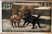 Antique Oil painting framed of two rich and poor dogs