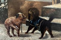 Antique Oil painting framed of two rich and poor dogs