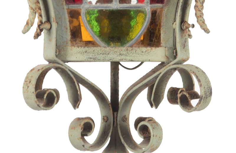 19th century iron lantern in the Neo-Gothic style with wonderful scrolled, spiral and acanthus leaf decoration and fretwork - French antique lighting