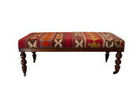 Antique french kilim upholstered banquette bench - Antique Bench