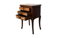 Antique French walnut side table with three drawers and pull out slides to each side - Antique Side Table
