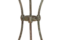 Antique iron garden table with splayed legs and pretty cast iron central floral medallion. Garden antiques