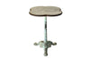 Antique bistro table with quatrefoil clover shaped marble top and enamelled iron base. French. foundry stamps to feet of Charlionais Pourailly & Cie