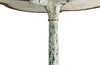 Antique bistro table with quatrefoil clover shaped marble top and enamelled iron base. French. foundry stamps to feet of Charlionais Pourailly & Cie