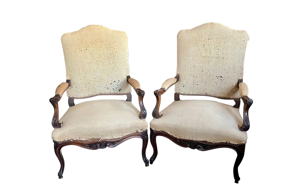 Antique armchairs French walnut regence revival armchairs 19th Century