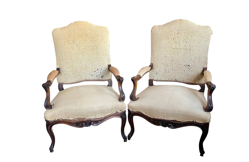 Antique armchairs French walnut regence revival armchairs 19th Century