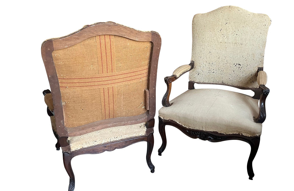 Antique armchairs French walnut regence revival armchairs 19th Century