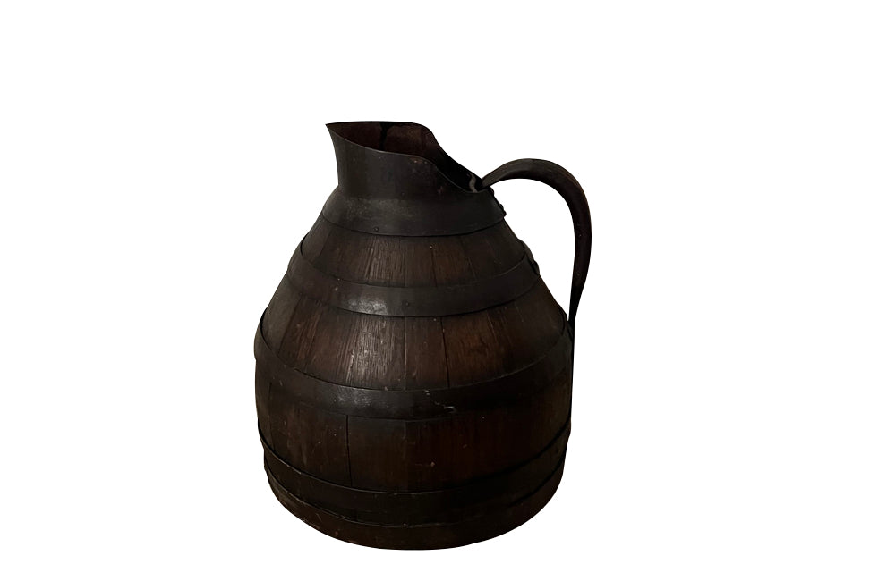 Large, 19th century coopered, Burgundy winemakers jug