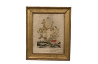 Antique silkwork still life, framed, French, 19th Century. French Antiques