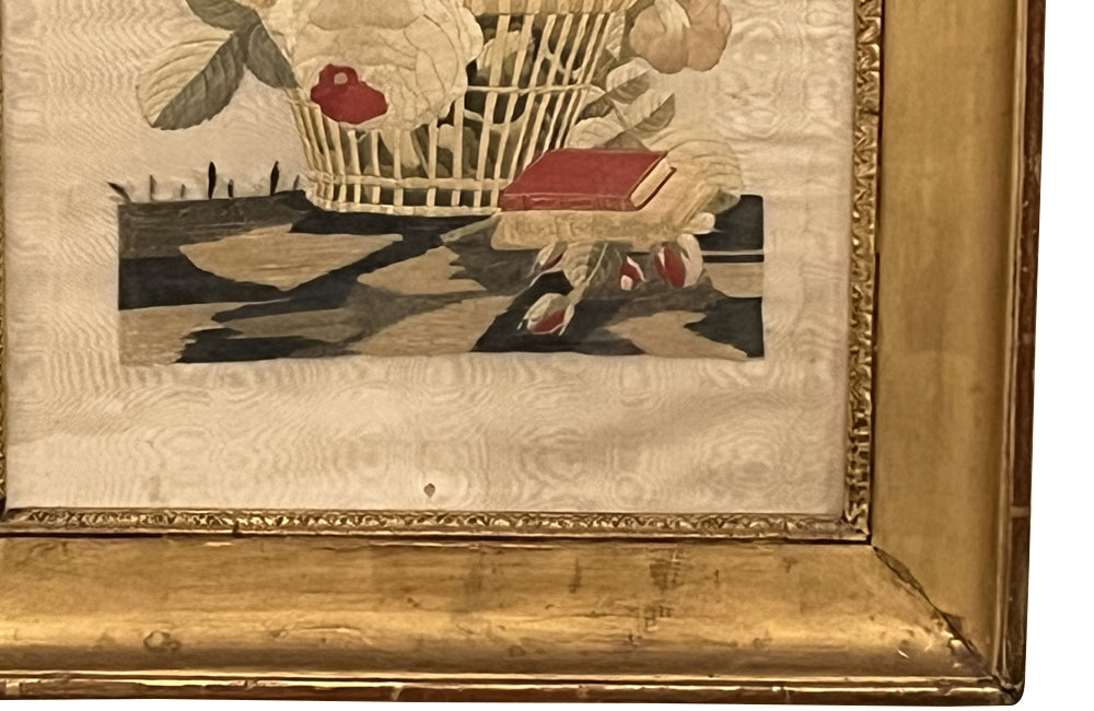 Antique silkwork still life, framed, French, 19th Century. French Antiques
