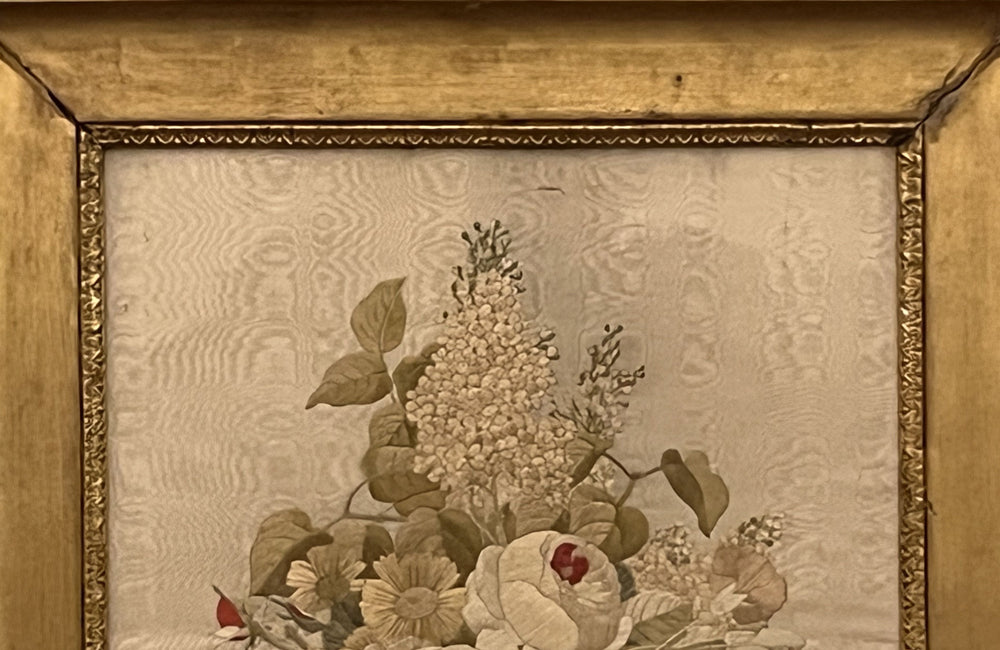 Antique silkwork still life, framed, French, 19th Century. French Antiques
