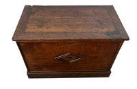 Charming 19th Century French lidded oak trunk with heart motif.