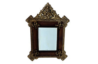 Antique mirror 19th Century French. With brass and glass floral ornamented pediment.