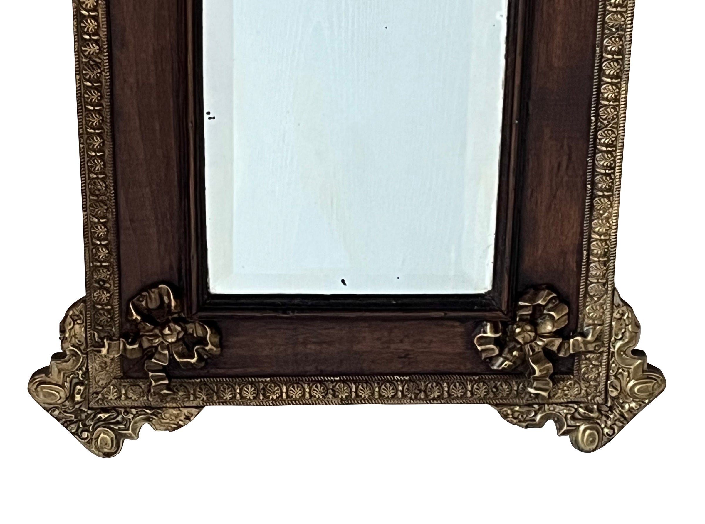 Antique mirror 19th Century French. With brass and glass floral ornamented pediment.