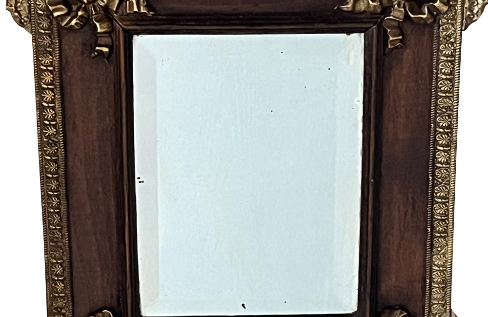 Antique mirror 19th Century French. With brass and glass floral ornamented pediment.