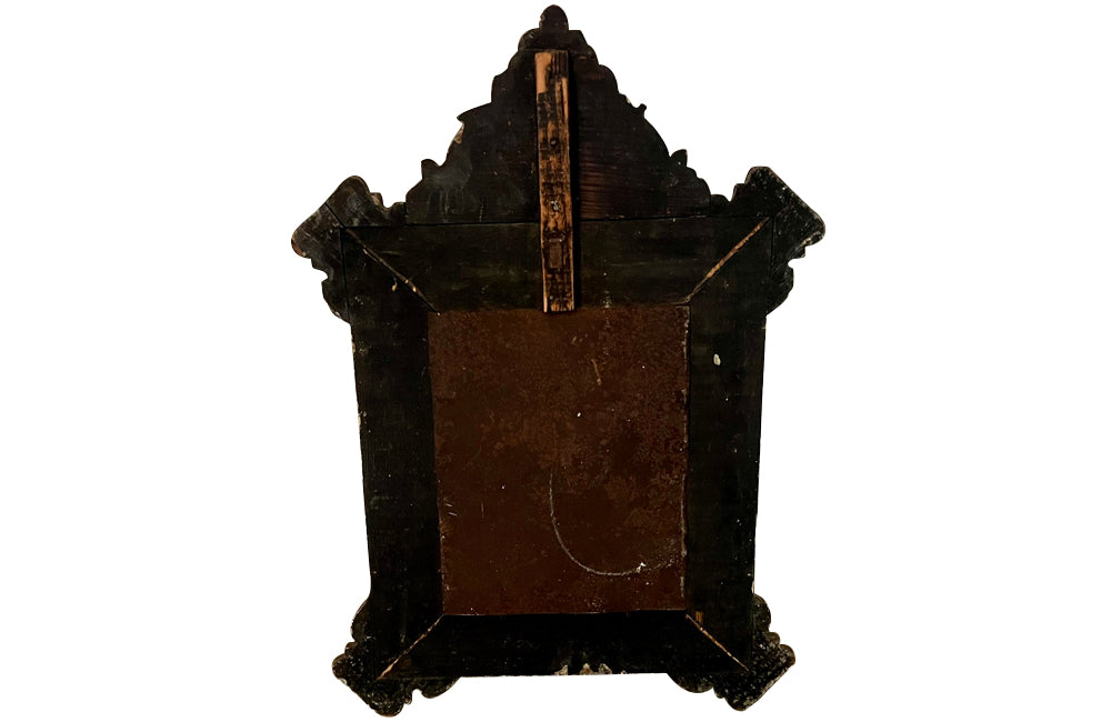 Antique mirror 19th Century French. With brass and glass floral ornamented pediment.