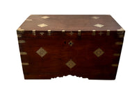 19th Century Anglo-Indian teak lidded trunk with brass ornamentation.