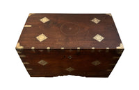 19th Century Anglo-Indian teak lidded trunk with brass ornamentation.