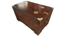 19th Century Anglo-Indian teak lidded trunk with brass ornamentation.