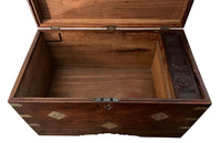 19th Century Anglo-Indian teak lidded trunk with brass ornamentation.