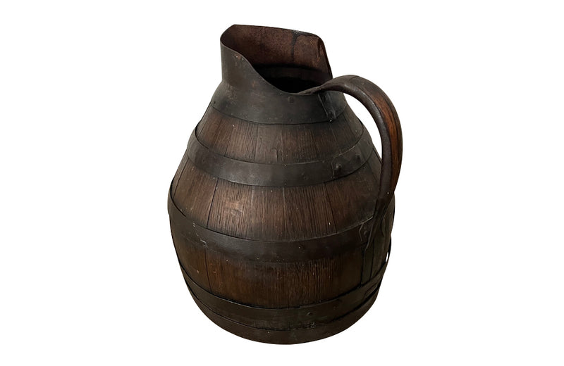 Large, 19th century coopered, Burgundy winemakers jug